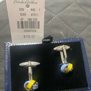 Brooks Brothers Silver Cufflinks with Yellow and Blue Details